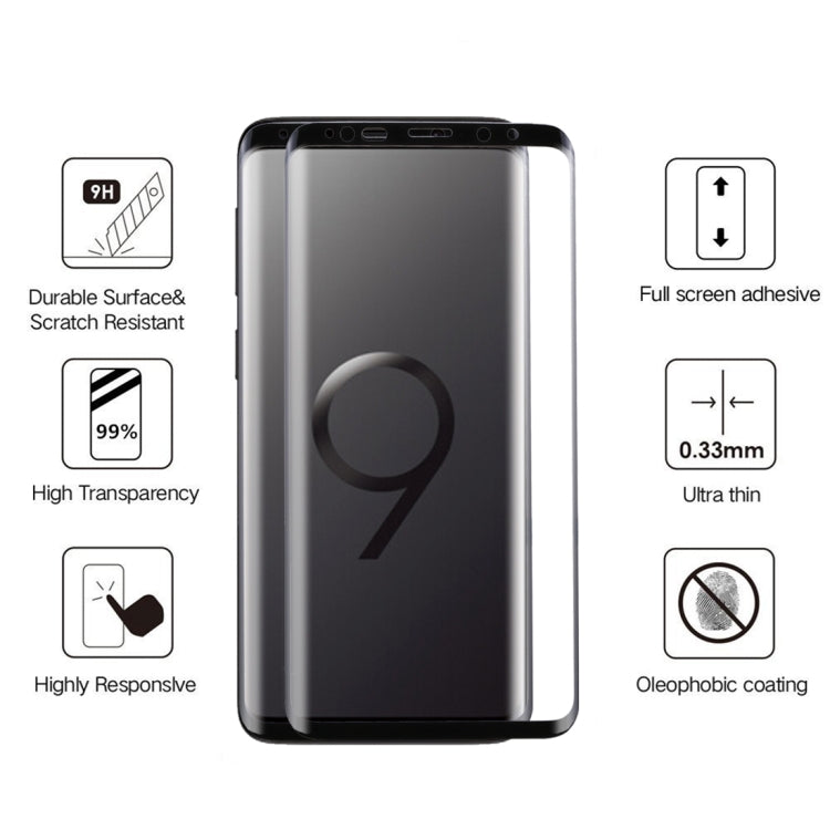For Galaxy S9+ 0.33mm 9H Surface Hardness 3D Curved Edge Anti-scratch Full Screen HD Full Glue Glass Screen Protector