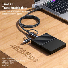 Load image into Gallery viewer, USAMS US-SJ547 U62 USB + Type-C / USB-C toType-C / USB-C + 8 Pin + Micro Aluminum Alloy PD Fast Charging Data Cable, Length: 1.2m