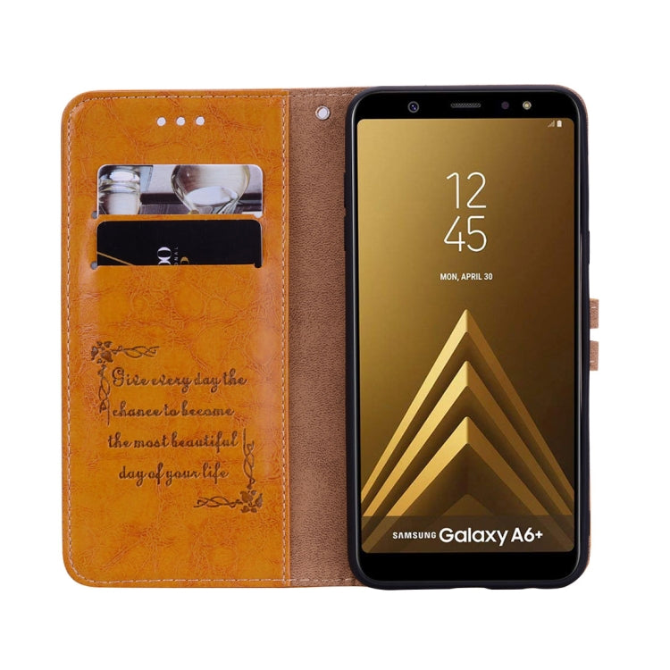 Business Style Oil Wax Texture Horizontal Flip Leather Case for Galaxy A6 Plus (2018), with Holder & Card Slots & Wallet