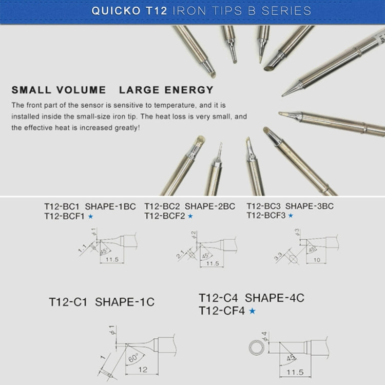 QUICKO T12-BCF3 Lead-free Soldering Iron Tip, T12-BCF3, T12-BC1, T12-BC1.5, T12-BC2, T12-BC3, T12-BCF1, T12-BCF2