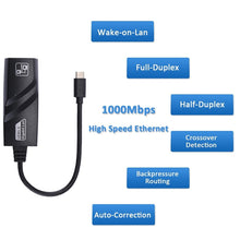 Load image into Gallery viewer, 15cm USB-C / Type-C to RJ45 Gigabit Ethernet Network Adapter, RJ45