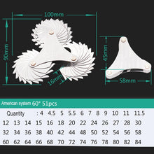 Load image into Gallery viewer, 51 PCS US Screw Pitch Thread Blades 60 Degrees CR Stainless Steel Thread Gauge, 51 PCS Thread Gauge