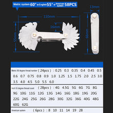 Load image into Gallery viewer, 58 PCS Metric 60 Degrees +British 55 Degrees CR Stainless Steel Thread Gauge, 58 PCS Thread Gauge