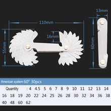 Load image into Gallery viewer, 30 PCS US Screw Pitch Thread Blades 60 Degrees CR Stainless Steel Thread Gauge, 30 PCS Thread Gauge