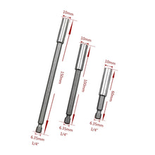 Load image into Gallery viewer, 3 in 1 1/4 Electric Batch Head High Magnetism Connecting Rod Pistol Drill Extension Rod Sleeve Fast Turning Joint, Length: 60/100/150mm, 60/100/150mm Joint