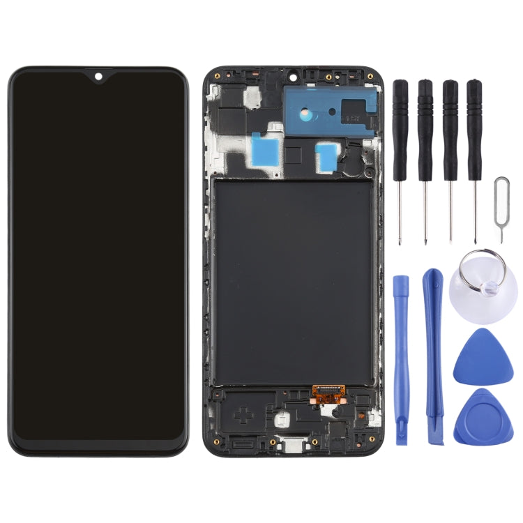 Original Super AMOLED Material LCD Screen and Digitizer Full Assembly with Frame for Galaxy A20