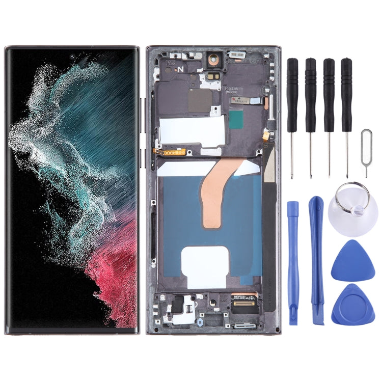 For Samsung Galaxy S22 Ultra 5G SM-S908U US Edition OLED LCD Screen Digitizer Full Assembly with Frame