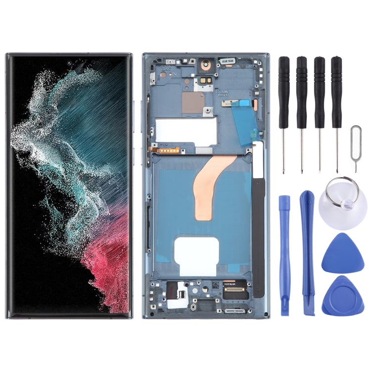 For Samsung Galaxy S22 Ultra 5G SM-S908U US Edition OLED LCD Screen Digitizer Full Assembly with Frame