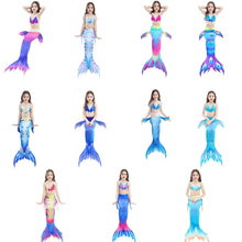 Load image into Gallery viewer, 3 PCS / Sets Children Swimming Mermaid Tails Bikini Cosplay Mermaid Swimwear, Size: 110(Magenta+Blue)
