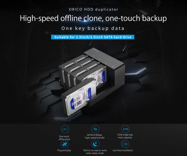 ORICO 6558US3-C 2.5 / 3.5 inch Hard Drive Enclosure with Duplicator, 6558US3-C
