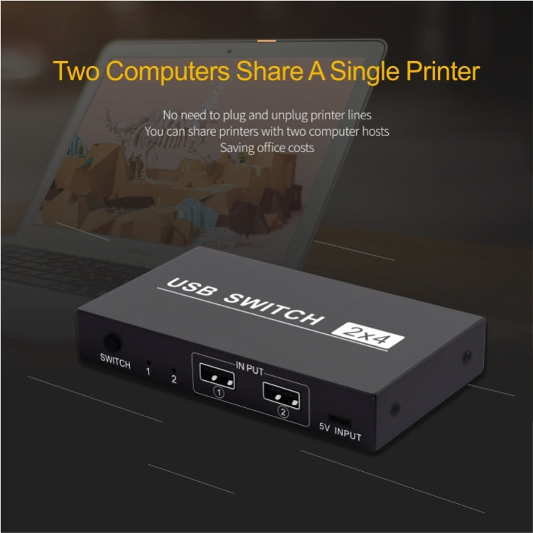2x4 USB Switch 2 Port PCs Sharing 4 Devices for Printer Keyboard Mouse Monitor, 2x4 USB Switc