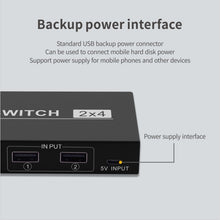 Load image into Gallery viewer, 2x4 USB Switch 2 Port PCs Sharing 4 Devices for Printer Keyboard Mouse Monitor, 2x4 USB Switc