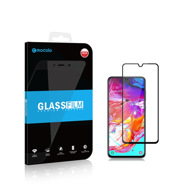 mocolo 0.33mm 9H 2.5D Full Glue Silk Print Tempered Glass Film for Galaxy A70, Support Fingerprint Unlock(Black)