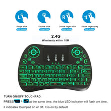 Load image into Gallery viewer, I8 Max 2.4GHz Mini Wireless Keyboard with Touchpad Rechargeable Fly Air Mouse Smart Game 7-color Backlit