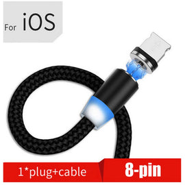 USB to 8 Pin Magnetic Metal Connector Nylon Two-color Braided Magnetic Charging Cable, Cable Length: 1m, 8 Pin