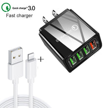 Load image into Gallery viewer, 2 in 1 1m USB to 8 Pin Data Cable + 30W QC 3.0 4 USB Interfaces Mobile Phone Tablet PC Universal Quick Charger Travel Charger Set, US Plug, 8 Pin Set US Plug