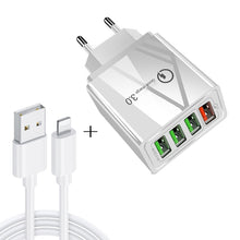 Load image into Gallery viewer, 2 in 1 1m USB to 8 Pin Data Cable + 30W QC 3.0 4 USB Interfaces Mobile Phone Tablet PC Universal Quick Charger Travel Charger Set, EU Plug, 8 Pin Set EU Plug
