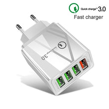 Load image into Gallery viewer, 2 in 1 1m USB to 8 Pin Data Cable + 30W QC 3.0 4 USB Interfaces Mobile Phone Tablet PC Universal Quick Charger Travel Charger Set, EU Plug, 8 Pin Set EU Plug
