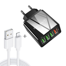 Load image into Gallery viewer, 2 in 1 1m USB to 8 Pin Data Cable + 30W QC 3.0 4 USB Interfaces Mobile Phone Tablet PC Universal Quick Charger Travel Charger Set, EU Plug, 8 Pin Set EU Plug