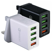 Load image into Gallery viewer, 2 in 1 1m USB to 8 Pin Data Cable + 30W QC 3.0 4 USB Interfaces Mobile Phone Tablet PC Universal Quick Charger Travel Charger Set, UK Plug, 8 Pin Set UK Plug