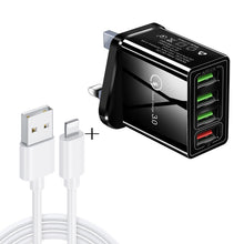 Load image into Gallery viewer, 2 in 1 1m USB to 8 Pin Data Cable + 30W QC 3.0 4 USB Interfaces Mobile Phone Tablet PC Universal Quick Charger Travel Charger Set, UK Plug, 8 Pin Set UK Plug
