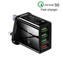 Load image into Gallery viewer, 2 in 1 1m USB to 8 Pin Data Cable + 30W QC 3.0 4 USB Interfaces Mobile Phone Tablet PC Universal Quick Charger Travel Charger Set, UK Plug, 8 Pin Set UK Plug