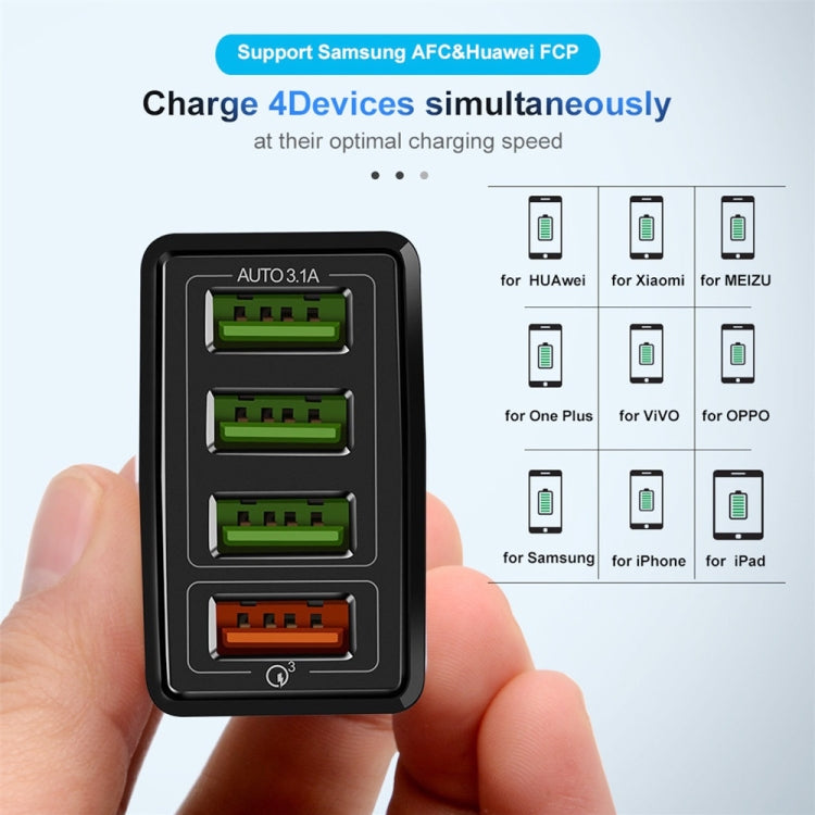 2 in 1 1m USB to 8 Pin Data Cable + 30W QC 3.0 4 USB Interfaces Mobile Phone Tablet PC Universal Quick Charger Travel Charger Set, UK Plug, 8 Pin Set UK Plug