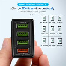 Load image into Gallery viewer, 2 in 1 1m USB to 8 Pin Data Cable + 30W QC 3.0 4 USB Interfaces Mobile Phone Tablet PC Universal Quick Charger Travel Charger Set, UK Plug, 8 Pin Set UK Plug