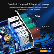 Load image into Gallery viewer, 2 in 1 1m USB to 8 Pin Data Cable + 30W QC 3.0 4 USB Interfaces Mobile Phone Tablet PC Universal Quick Charger Travel Charger Set, UK Plug, 8 Pin Set UK Plug