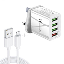 Load image into Gallery viewer, 2 in 1 1m USB to 8 Pin Data Cable + 30W QC 3.0 4 USB Interfaces Mobile Phone Tablet PC Universal Quick Charger Travel Charger Set, UK Plug, 8 Pin Set UK Plug