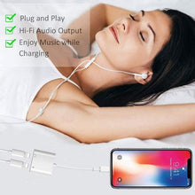 Load image into Gallery viewer, ZS-S1802 2 in 1 8 Pin Male to 8 Pin Charging + 8 Pin Audio Female Connector Earphone Adapter, Support Calls &amp; Wire Control, Compatible with All IOS System