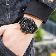 Load image into Gallery viewer, SANDA 5010P Six-Pin Cool Big Dial Waterproof Three-Eye Men Watch Leather Strap Fashion Trend Men Watch