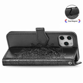 Mandala Flower Embossed Horizontal Flip Leather Case with Bracket / Card Slot / Wallet / Lanyard, For iPhone 12 Pro Max, For iPhone 12 / 12 Pro, For iPhone 12 mini