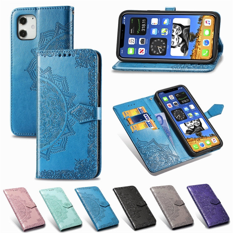 Mandala Flower Embossed Horizontal Flip Leather Case with Bracket / Card Slot / Wallet / Lanyard, For iPhone 12 Pro Max, For iPhone 12 / 12 Pro, For iPhone 12 mini