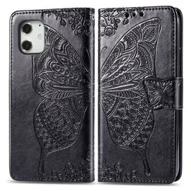Butterfly Love Flower Embossed Horizontal Flip Leather Case with Bracket / Card Slot / Wallet / Lanyard, For iPhone 12 Pro Max, For iPhone 12 / 12 Pro 6.1 inch, For iPhone 12 mini