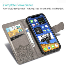 Load image into Gallery viewer, Butterfly Love Flower Embossed Horizontal Flip Leather Case with Bracket / Card Slot / Wallet / Lanyard, For iPhone 12 Pro Max, For iPhone 12 / 12 Pro 6.1 inch, For iPhone 12 mini