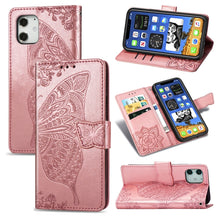 Load image into Gallery viewer, Butterfly Love Flower Embossed Horizontal Flip Leather Case with Bracket / Card Slot / Wallet / Lanyard, For iPhone 12 Pro Max, For iPhone 12 / 12 Pro 6.1 inch, For iPhone 12 mini
