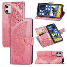 Load image into Gallery viewer, Butterfly Love Flower Embossed Horizontal Flip Leather Case with Bracket / Card Slot / Wallet / Lanyard, For iPhone 12 Pro Max, For iPhone 12 / 12 Pro 6.1 inch, For iPhone 12 mini