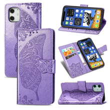 Load image into Gallery viewer, Butterfly Love Flower Embossed Horizontal Flip Leather Case with Bracket / Card Slot / Wallet / Lanyard, For iPhone 12 Pro Max, For iPhone 12 / 12 Pro 6.1 inch, For iPhone 12 mini