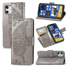 Load image into Gallery viewer, Butterfly Love Flower Embossed Horizontal Flip Leather Case with Bracket / Card Slot / Wallet / Lanyard, For iPhone 12 Pro Max, For iPhone 12 / 12 Pro 6.1 inch, For iPhone 12 mini
