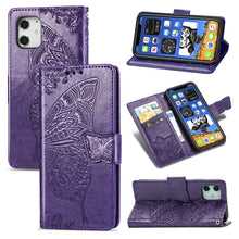 Load image into Gallery viewer, Butterfly Love Flower Embossed Horizontal Flip Leather Case with Bracket / Card Slot / Wallet / Lanyard, For iPhone 12 Pro Max, For iPhone 12 / 12 Pro 6.1 inch, For iPhone 12 mini