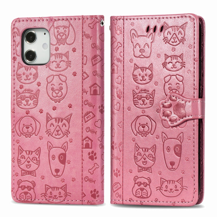 Cute Cat and Dog Embossed Horizontal Flip Leather Case with Holder & Card Slots & Wallet & Lanyard, For iPhone 12 Pro Max, For iPhone 12 / 12 Pro, For iPhone 12 mini