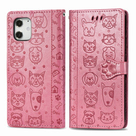 Cute Cat and Dog Embossed Horizontal Flip Leather Case with Holder & Card Slots & Wallet & Lanyard, For iPhone 12 Pro Max, For iPhone 12 / 12 Pro, For iPhone 12 mini