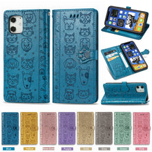 Load image into Gallery viewer, Cute Cat and Dog Embossed Horizontal Flip Leather Case with Holder &amp; Card Slots &amp; Wallet &amp; Lanyard, For iPhone 12 Pro Max, For iPhone 12 / 12 Pro, For iPhone 12 mini