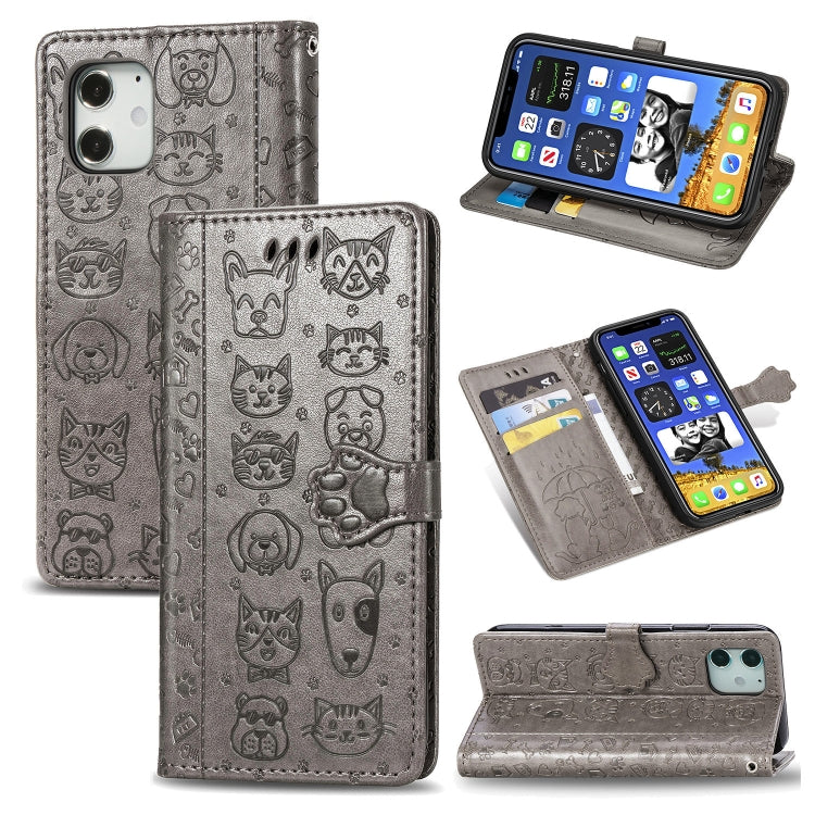 Cute Cat and Dog Embossed Horizontal Flip Leather Case with Holder & Card Slots & Wallet & Lanyard, For iPhone 12 Pro Max, For iPhone 12 / 12 Pro, For iPhone 12 mini
