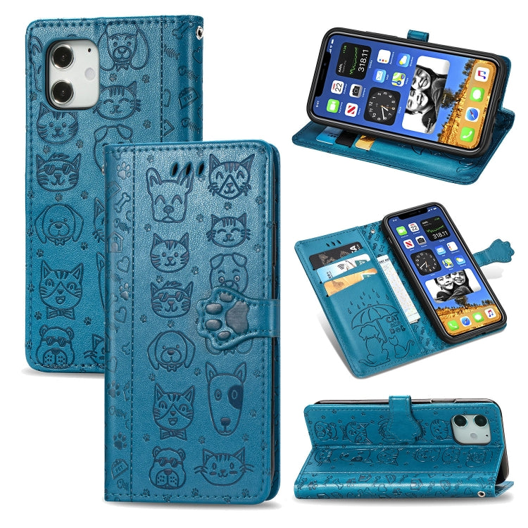 Cute Cat and Dog Embossed Horizontal Flip Leather Case with Holder & Card Slots & Wallet & Lanyard, For iPhone 12 Pro Max, For iPhone 12 / 12 Pro, For iPhone 12 mini
