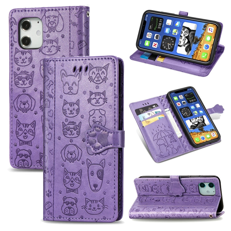 Cute Cat and Dog Embossed Horizontal Flip Leather Case with Holder & Card Slots & Wallet & Lanyard, For iPhone 12 Pro Max, For iPhone 12 / 12 Pro, For iPhone 12 mini