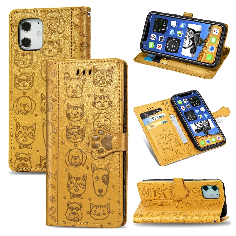 Cute Cat and Dog Embossed Horizontal Flip Leather Case with Holder & Card Slots & Wallet & Lanyard, For iPhone 12 Pro Max, For iPhone 12 / 12 Pro, For iPhone 12 mini