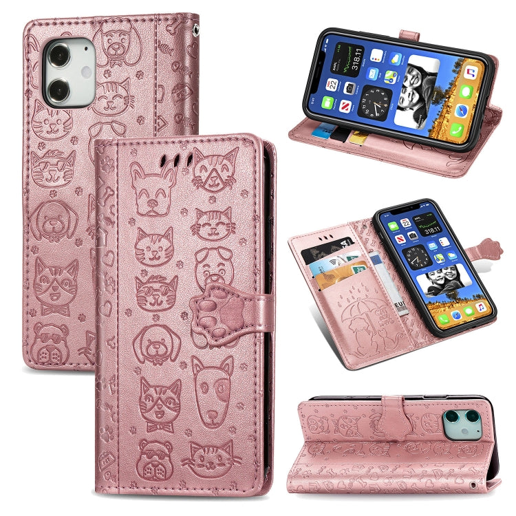 Cute Cat and Dog Embossed Horizontal Flip Leather Case with Holder & Card Slots & Wallet & Lanyard, For iPhone 12 Pro Max, For iPhone 12 / 12 Pro, For iPhone 12 mini