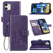 Load image into Gallery viewer, Four-leaf Clasp Embossed Buckle Mobile Phone Protection Leather Case with Lanyard &amp; Card Slot &amp; Wallet &amp; Bracket Function, For iPhone 12 Pro Max, For iPhone 12 / 12 Pro, For iPhone 12 mini